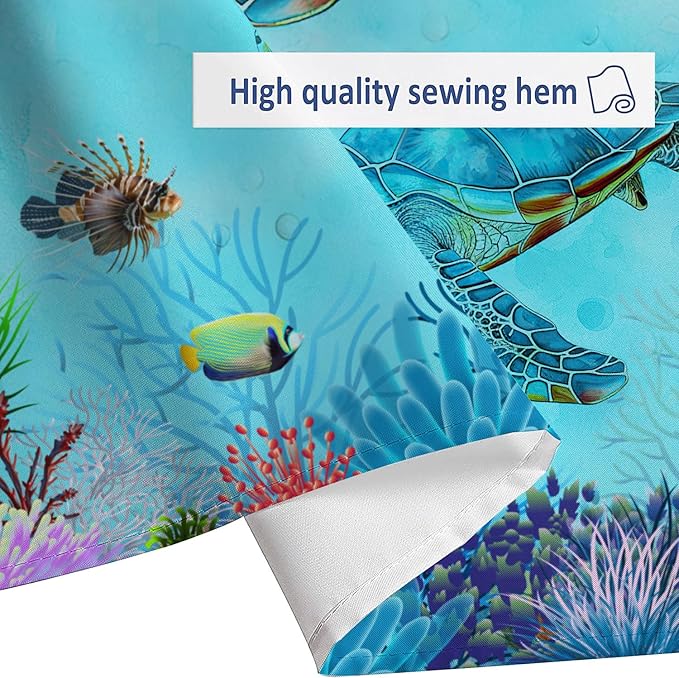 Sea Turtle Shower Curtain - Blue Ocean Underwater Marine Life With Octopus, Fish, Coral - Coastal Nautical Bathroom Decor - Hooks Included 72"X72" Blue