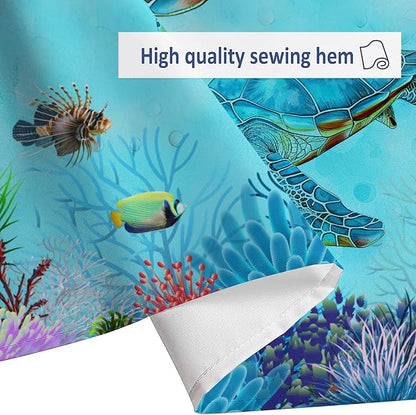 Sea Turtle Shower Curtain - Blue Ocean Underwater Marine Life With Octopus, Fish, Coral - Coastal Nautical Bathroom Decor - Hooks Included 72"X72" Blue