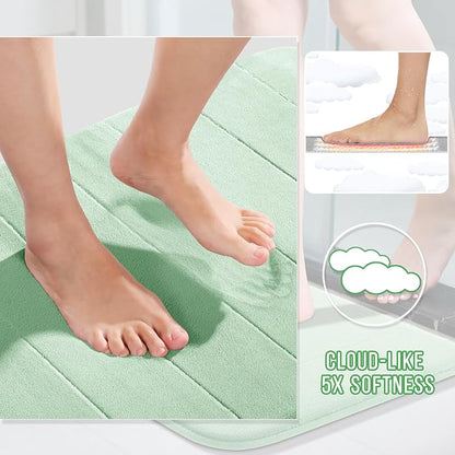 Yimobra Memory Foam Toilet Bath Mat U-Shaped, 24 X 20 Inches,Soft and Comfortable, Super Water Absorption, Non-Slip, Machine Wash and Easier to Dry for Bathroom Commode Contour Rug, Pale Green