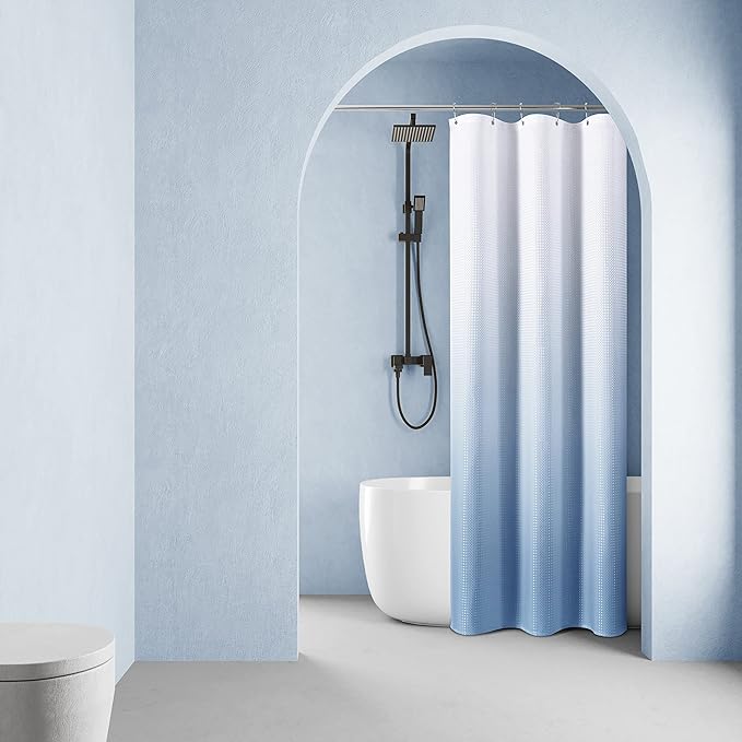 Shower Curtain 72 inches Long 6FT for Bathroom 1 Panel Blue Grey | Ombre Waffle, Shower Curtains with Hook, Water Repellent, Boho Farmhouse, Simple Modern Bath Decor, Machine Washable, 36x72