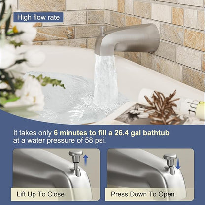 Tub Shower Faucet, Brushed Nickel Shower Faucet Set with 8-Inch All-Metal Rainfall Showerhead and Bathtub Spout, Single-Handle Tub Shower-Trim Kit Included Valve, Brushed Nickel