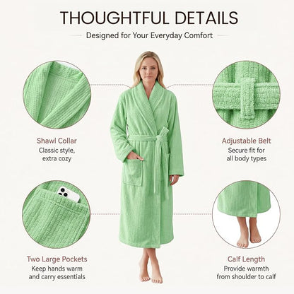 PJGGZ Women's Shawl Collar Bathrobe, Soft Long Towel Robes for Women - Super Absorbent Quick Dry yet Warm