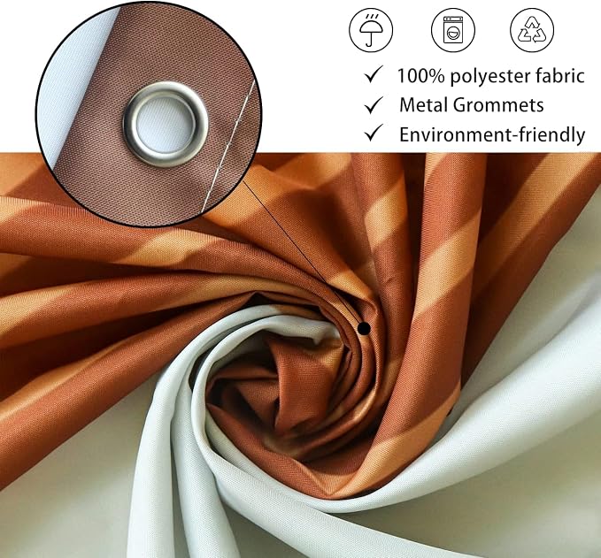 3 in 1 Shower Curtain Set, Boho Mid Century Modern, Brown | Polyester Bath Curtain with Magnetic PEVA Liner and 12 Double Sided Stainless Steel Hooks 72x72 Inches