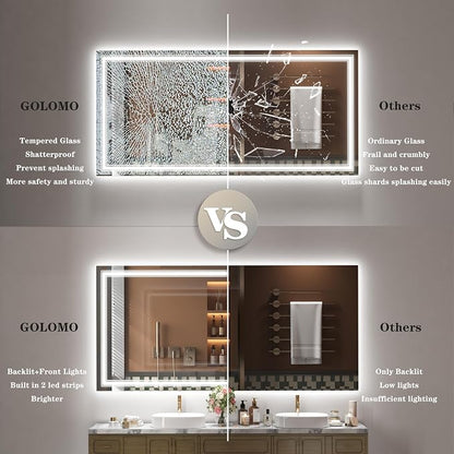 44x30 LED Bathroom Mirror | Dimmable, Backlit and Front Lighted Vanity Mirror, Anti-Fog, Shatterproof, Memory, ETL Listed (Horizontal/Vertical)