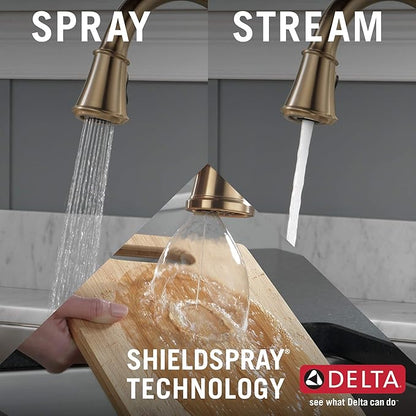 DELTA FAUCET Cassidy Pull Down Kitchen Faucet, Kitchen Faucets with Pull Down Sprayer, Kitchen Sink Faucet, Faucet for Kitchen Sink, Magnetic Docking, Lumicoat Polished Nickel 9197-PN-PR-DST