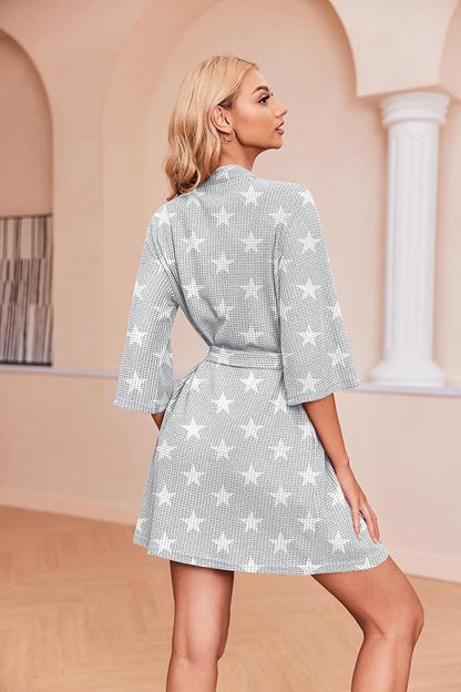 Ekouaer Robes for Women Waffle Knit Bathrobe Soft Lightweight Knee Length Loungewear S-XXL