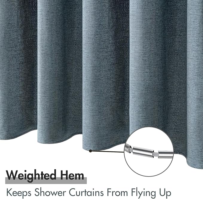 MIULEE 72 x 84 Extra Long Linen Shower Curtain Dusty Blue 12 Metal Hooks | Washable, Fabric Shower Curtain, Waterproof Neutral Thick Cloth Shower Curtain, Bathroom Hotel Bathtub