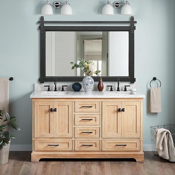 Besdomus Bathroom Black Farmhouse Mirror: 42"x28" Barn Door Rustic Solid Cedar Wood Frame - Wall Mounted Mirror for Fireplace/Living Room/Bathroom Remodel - Modern Farmhouse Decor for Homemakers