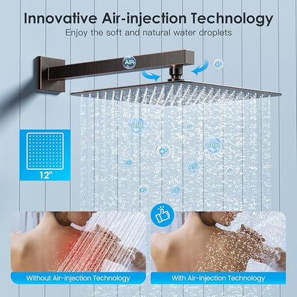 Shower System Shower Faucet Set with Push-Button Diverter and Wall Supply Elbow 12 Inch Shower Head ORB