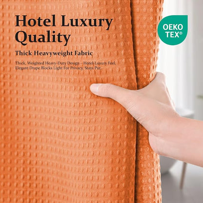 Waffle Shower Curtain 256 GSM Heavy Duty Fabric 72x72 Burnt Orange | Thick Textured Cloth, Weighted Hem, Water Repellent Washable, Hotel Luxury Polyester Shower Curtain Set for Bathroom 12 Hooks