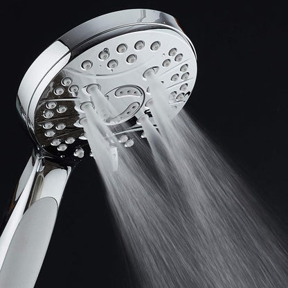 High Pressure 6-setting Luxury Handheld Shower Head – Extra Long 6 Foot Stainless Steel Hose – Anti Clog Jets – Anti Slip Grip – Top US Brand – Includes Extra Wall Bracket – Chrome Finish
