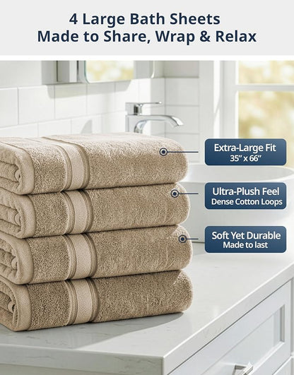 LANE LINEN 100% Cotton Large Bath Towels - Zero Twist – Designed to Last Longer Turkish Towel Sets - Soft, Quick Dry & Super Absorbent - Wrap Yourself in Cloud-Like Comfort After Every Shower - Taupe
