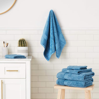 SUPERIOR Egyptian Cotton Ultra Plush & Absorbent, 6 Piece Set, Denim Blue | Quick Dry, Soft Luxury Towel Set, Bath Essentials, Guest Bath, Spa, 2 Bath, 2 Hand, 2 Face Towels, Madeline Towels