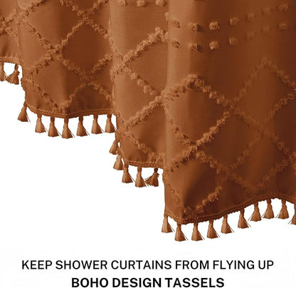 Siiluminisoy Extra Long Shower Curtains Burnt Orange 72 x 96 Inches Tufted Chevron Fabric for Bathroom Vintage Shabby Chic Waterproof Cloth Shower Curtain