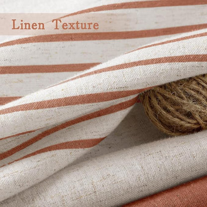 Coral Boho Linen Striped Shower Curtain with Tassel 72" W X 72" L | Boho Farmhouse Shower Curtains with Linen Texture for Bathroom Decor