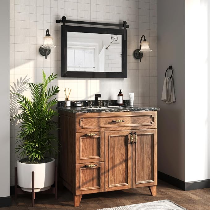 COGOOD Farmhouse Bathroom Mirrors for Over Sink - 22 x 30 Black | Rustic Barn Door Wood Framed Vanity Mirror for Entryway, Living Room, Bedroom, Dresser Wall Decor