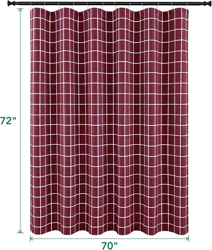 Fabric Shower Curtains for Bathroom-Cloth Modern Farmhouse Shower Curtain | 70"Wx72"L Burgundy Faux Linen Grid Minimalist Simple Neutral Guest Bathroom Decor-Textured Geometric Plaid Machine Washable