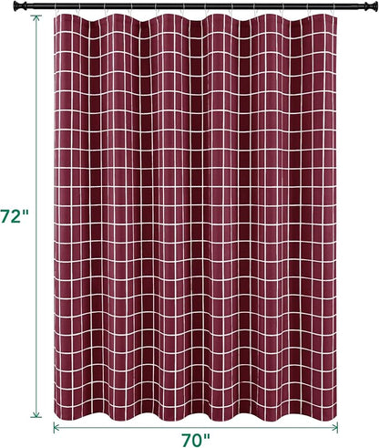 Fabric Shower Curtains for Bathroom-Cloth Modern Farmhouse Shower Curtain | 70"Wx72"L Burgundy Faux Linen Grid Minimalist Simple Neutral Guest Bathroom Decor-Textured Geometric Plaid Machine Washable