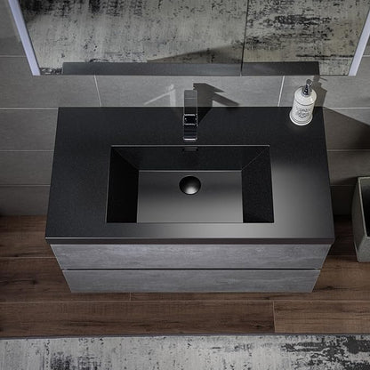 WOODBRIDGE 36 in. W x 19 in. D Wall Mounted Floating Bathroom Vanity in Gray with Quartz Sand Composite Vanity Top in Matte Black