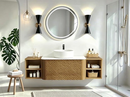 54 Inch Modern Bathroom Vanity with Ceramic Sink, Floating Bathroom Sink Cabinet with Sintered Stone Top&Solid Wood Hammered Frame, Single Bathroom Vanities w/Soft-Close Drawer&2 Side Open Cube