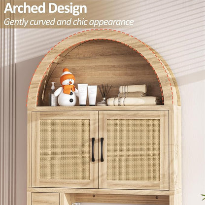 Spurgehom Over Toilet Storage Cabinet, Bathroom Arch Organizer,Rattan | Freestanding Arch Bathroom Cabinet with Anti-Tipping Safety Kit, Space-Saving Toilet Storage Shelf, Toiletries Organization.
