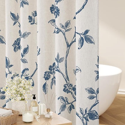 MitoVilla Extra Long Linen Floral Shower Curtain for Bathroom,72 x 84 | Extra Long BoHo Cottagecore Spring Shower Curtains, Modern Farmhouse Country Plant Leaves Bathroom Décor, 72 x 84