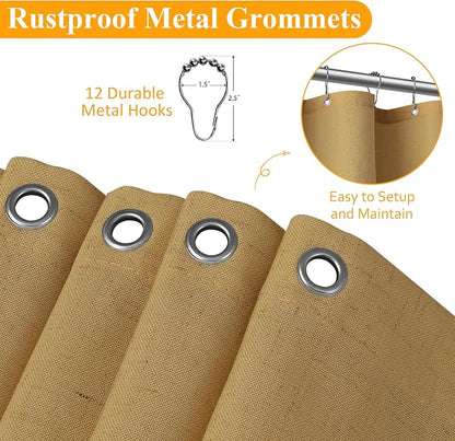 Gold Linen Shower Curtains 78 Inches Long, Tall Country Boho Farmhouse Shower Curtains for Bathroom Natural Cloth Weighted Fabric Bath Curtain with Hooks, 72x78
