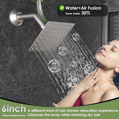 Enga Dual Shower Head System with Body Jets, 12"+ 6" Wall Mounted Dual Rain Shower Faucet with Valve Kit, Brushed Nickel