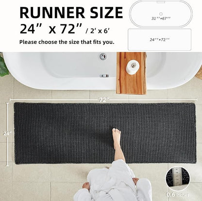TYUU Black Waffle Runner Rug Bathroom, Long Boho Bath Mat, 72x24 | Super Absorbent Quick Dry Bath Rug, Non-Slip Backing, Soft Waffle Washable Farmhouse Bathroom Mats, Tub, Shower & Home Decor