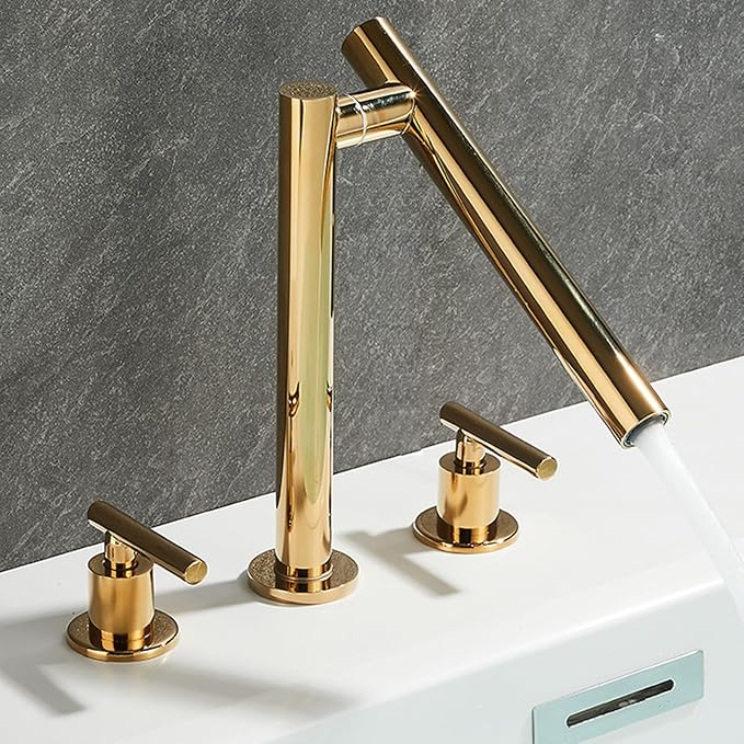 Bathroom Basin Mixer Faucet 3 Hole Swivel Brass Double Handle 3 Hole Basin Faucets-Gold