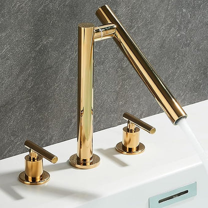 Bathroom Basin Mixer Faucet 3 Hole Swivel Brass Double Handle 3 Hole Basin Faucets-Gold