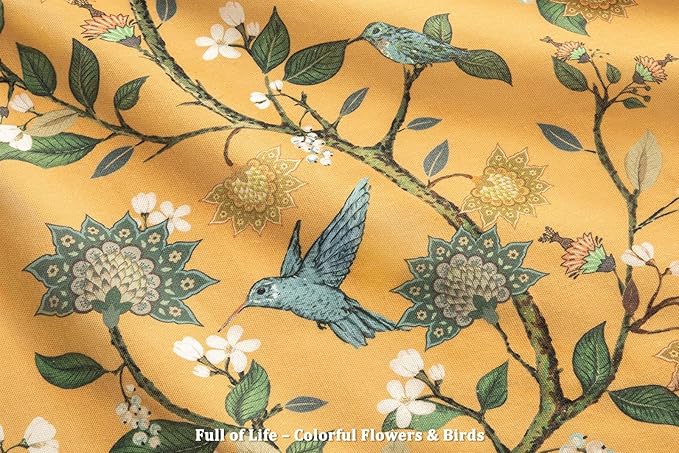 Mustard Yellow Cotton Floral Shower Curtain,Vintage Anthropologie Shower Curtains for Bathroom,72Wx84H