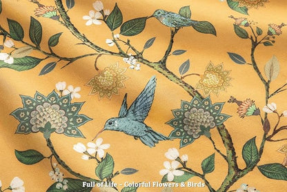 Mustard Yellow Cotton Floral Shower Curtain,Vintage Anthropologie Shower Curtains for Bathroom,72Wx84H