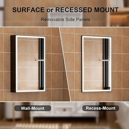 20" X 30" LED Mirrored Medicine Cabinet, Medicine Cabinets with Lights for Bathroom, Defogging Function Mirror Cabinet, Bathroom Medicine Cabinet with USB Port & Outlet, Right Opening Doors