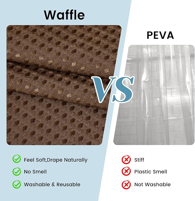 SORTTO No Hook Shower Curtain with Snap in Liner Set Waffle Shower Curtain for Bathroom Hotel Style Fabric Waterproof Inner Liner，71" W x 74" H, Brown