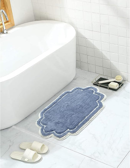 Home Weavers Allure Collection 100% Cotton Bath Rug, Soft & Absorbent Bathroom Rug, Spray Latex Back, Quick Dry, Machine Washable Bath Mat for Floor, Shower & Tub, 17"x24", Blue