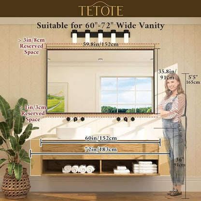 Matte Black Beveled Framed Bathroom Mirror 60" x 36" Large Black Rectangle Metal Vanity Wall Mirror for Bathroom Sink, Modern Farmhouse, Tempered Glass, Shatterproof, Stronger Frame