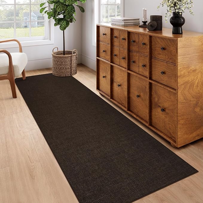 Garvee Washable Runner Rug 2x6 Woven Textured Hallway Runner Rug Brown | Modern Minimalist Solid Color Non Slip Runners Low Pile Non-Shedding Thin Foldable Mat for Entryway Kitchen Bathroom Bedside