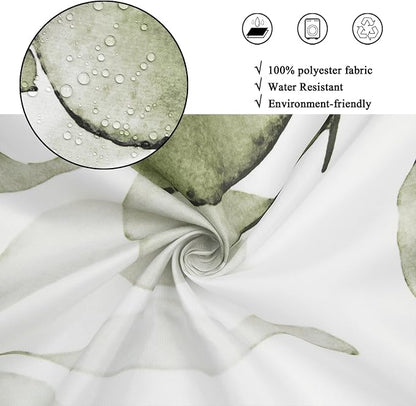 Olive Green Shower Curtain, Watercolor Eucalyptus Leaves Botanical Plants with Floral Bathroom Curtain Home Bathtub Decor Waterproof Fabric Machine Washable with 12 Hooks,72" Wx72 L