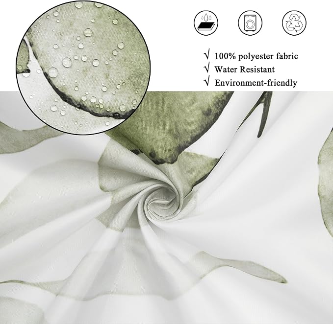 Olive Green Shower Curtain, Watercolor Eucalyptus Leaves Botanical Plants with Floral Bathroom Curtain Home Bathtub Decor Waterproof Fabric Machine Washable with 12 PCS Hooks,65" Wx72 L