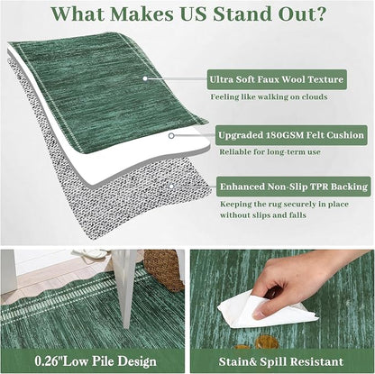 Garvee Scalloped Rug 9x12 Green Washable Rug for Living Room | Girls Rug for Bedroom Non-Slip Soft Carpet for Bedroom, Scalloped Low-Pile Print Accent Rug for Dining Room Home Office