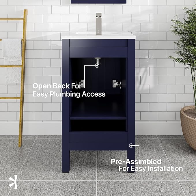 Eviva London 20 in. Blue Single Sink Bath Vanity with Carrara Quartz Top and Undermount Porcelain Sink