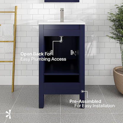 Eviva London 20 in. Blue Single Sink Bath Vanity with Carrara Quartz Top and Undermount Porcelain Sink