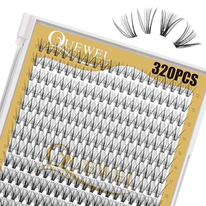 QUEWEL Lash Clusters 320Pcs 20D+30D C Curl Lash Cluster Eyelash Extensions | Cluster Lashes Mix12-18mm Individual Eyelashes Clusters Wispy Lash Clusters Thin Band Soft to Use at Home(20D+30D C Mix12-18)
