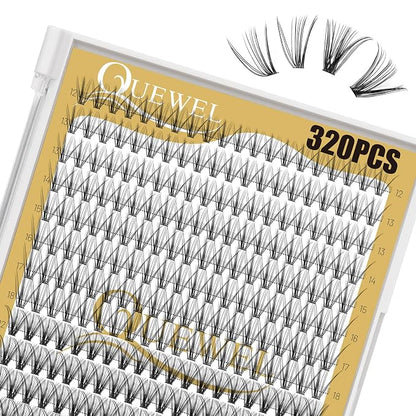 QUEWEL Lash Clusters 320Pcs 20D+30D C Curl Lash Cluster Eyelash Extensions | Cluster Lashes Mix12-18mm Individual Eyelashes Clusters Wispy Lash Clusters Thin Band Soft to Use at Home(20D+30D C Mix12-18)