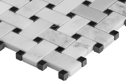 MSI Arabescato Carrara Marble Basketweave Mosaic Tile for Kitchen Backsplash, Bathroom Accent Wall, Shower Wall