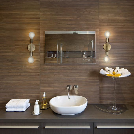 Globe Electric 2-Light Vanity Light, Matte Brass, Open Socket, Horizontal Vertical Mount, Glam Bathroom Lighting, 51736