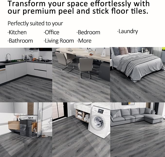 52 Sq.Ft Lareko Peel & Stick Vinyl Flooring Roll | 630" Length x 11.8" Wide Plank Floor, Waterproof Grey Oak Wood Grain Self-Adhesive Sheet ,Non-Slip,Easy DIY Home Decor