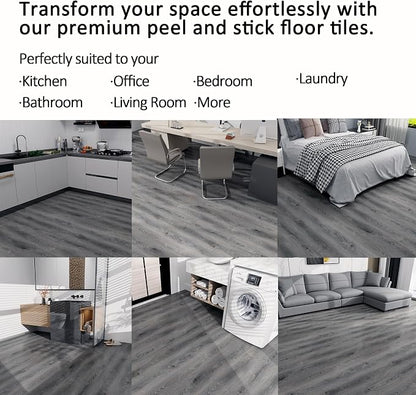 52 Sq.Ft Lareko Peel & Stick Vinyl Flooring Roll | 630" Length x 11.8" Wide Plank Floor, Waterproof Grey Oak Wood Grain Self-Adhesive Sheet ,Non-Slip,Easy DIY Home Decor