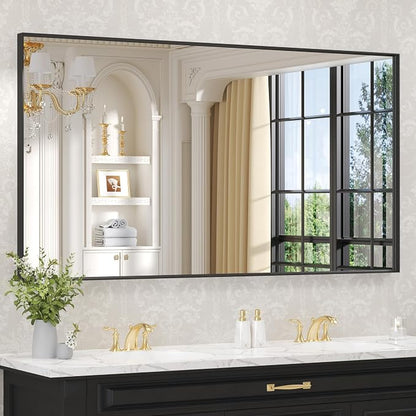 LOAAO Black Bathroom Mirror 55"X30" | Tempered Glass, Hangs Vertically or Horizontally, Easy to Install, Modern Design